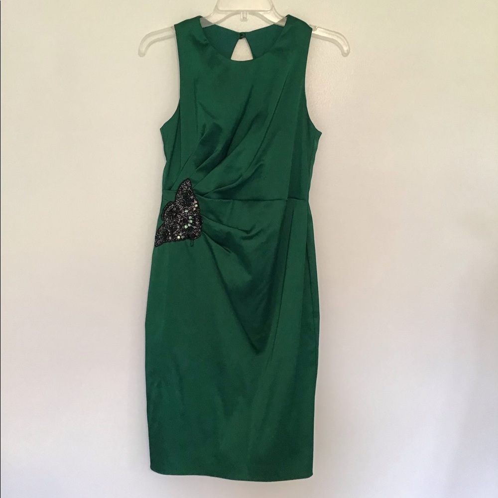 Holiday party dress gown emerald green women size 4 Silk